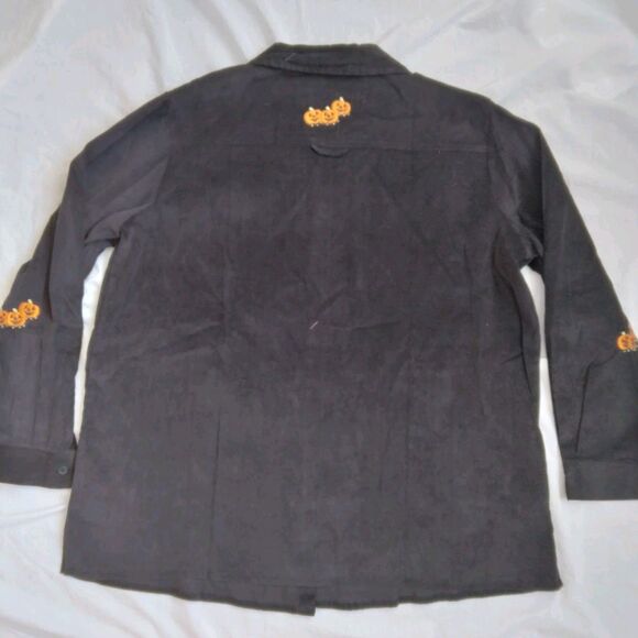 Vintage Quacker Factory Black Corduroy Shirt Jack O Lanterns Embroidered 1X - Picture 8 of 9
